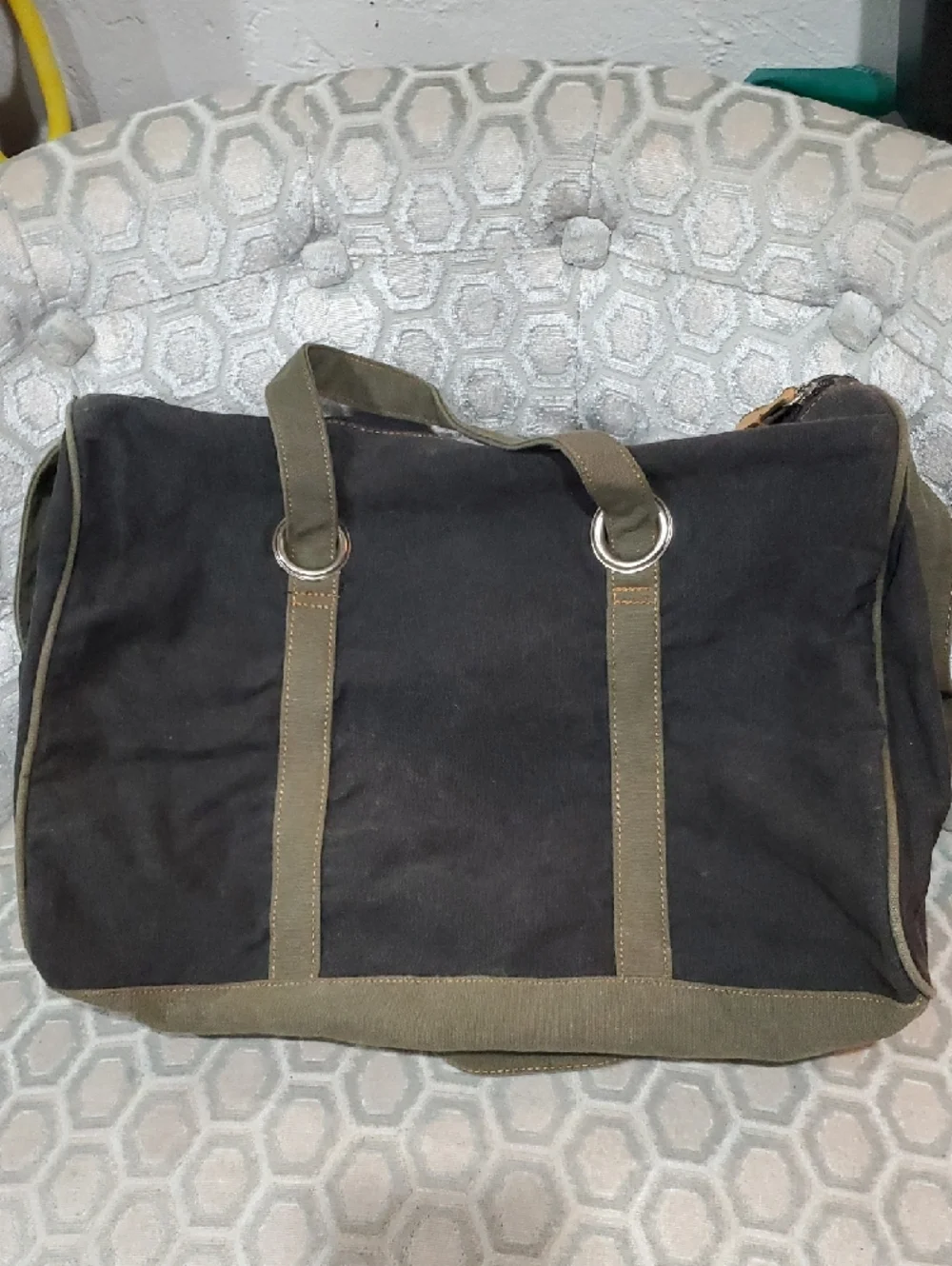 True Religion Canvas Duffel Bag in Black and Olive Trim